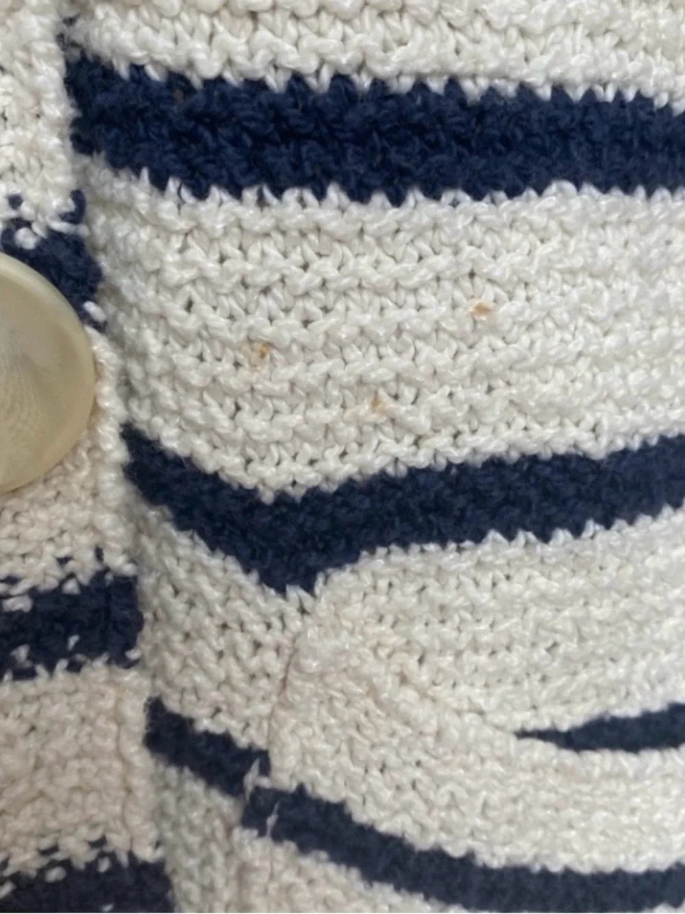 Free People Womens Cream Navy Stripe Cotton Coastal Thick Knit Cardigan Size L